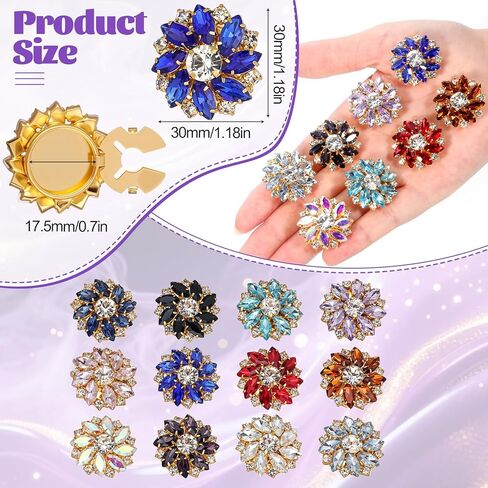 12 Pcs Rhinestone Button Covers for Women Blouses, Colorful Crystal Button Detachable Jewelry ClipsSewing Buttons for Women Men Shirts DIY Clothing Decorative in Kuwait