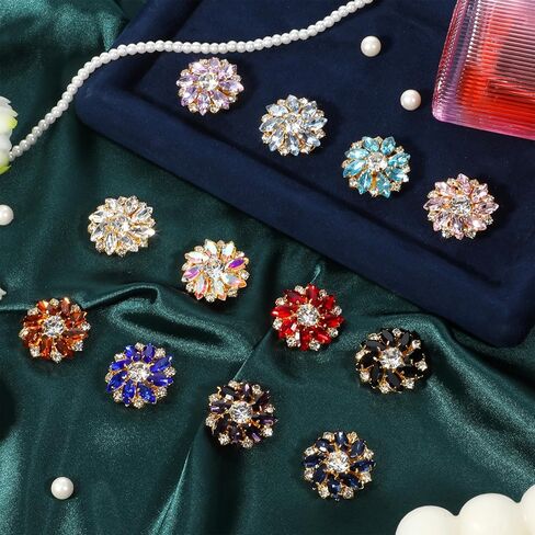 12 Pcs Rhinestone Button Covers for Women Blouses, Colorful Crystal Button Detachable Jewelry ClipsSewing Buttons for Women Men Shirts DIY Clothing Decorative in Kuwait