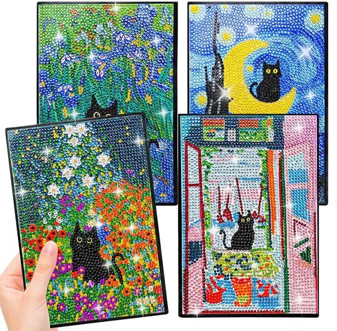 Lingfang 4 Pack Diamond Art Kits for البالغين المراهقين ، دفاتر المجلات المجلات المجلات ، DIY 5D GEM DOTS الحرف الفنية للبالغين ، عيد ميلاد المراهقين ، التخرج ، هدايا عيد الميلاد مع الأدوات (CAT) in Kuwait