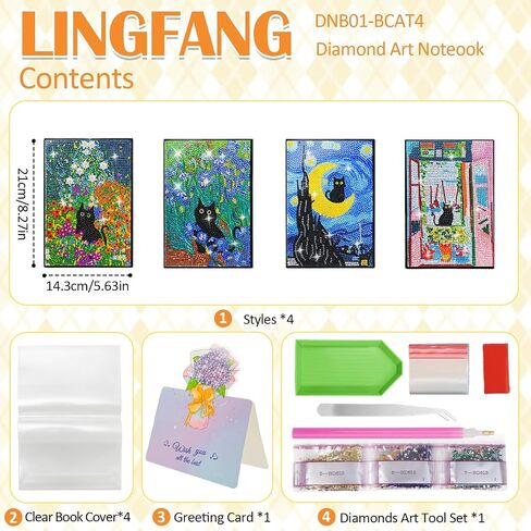 Lingfang 4 Pack Diamond Art Kits for البالغين المراهقين ، دفاتر المجلات المجلات المجلات ، DIY 5D GEM DOTS الحرف الفنية للبالغين ، عيد ميلاد المراهقين ، التخرج ، هدايا عيد الميلاد مع الأدوات (CAT) in Kuwait