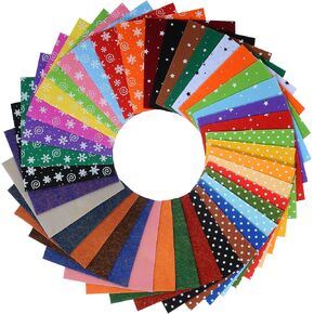 DIY Polyester Patterned Felt Fabric Squares Sheets Assorted Colors 6x6 inch for Crafts, 1mm Thick 40Pcs in Saudi Arabia