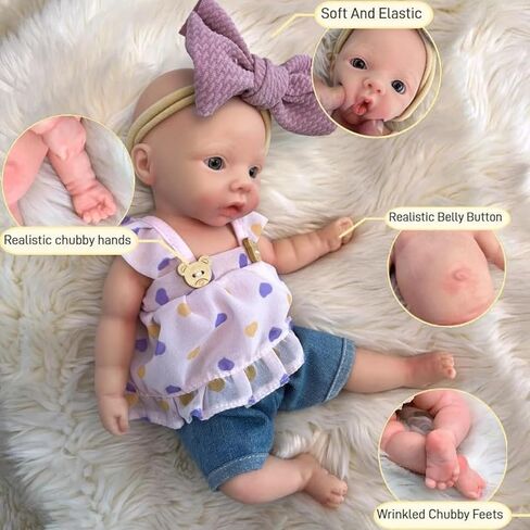 11 Inch Full Body Silicone Reborn Baby Doll, Eyes Open Realistic Lifelike Full Silicone Body Baby Girl in Kuwait