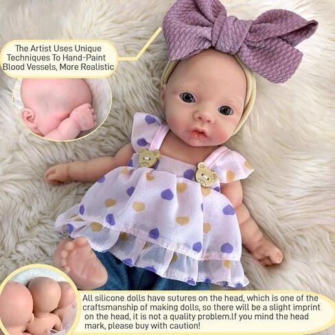 11 Inch Full Body Silicone Reborn Baby Doll, Eyes Open Realistic Lifelike Full Silicone Body Baby Girl in Kuwait