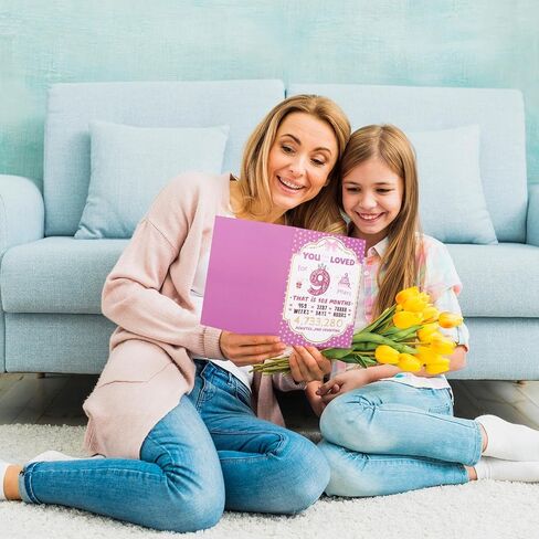 9th Birthday Card with Envelope for Girls, Beautiful 9 Year Old Happy Birthday Gift Card Party Table Display Decoration for Daughter Granddaughter Niece in Saudi Arabia