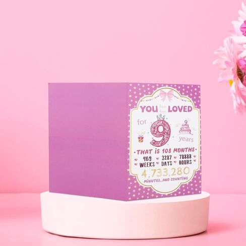 9th Birthday Card with Envelope for Girls, Beautiful 9 Year Old Happy Birthday Gift Card Party Table Display Decoration for Daughter Granddaughter Niece in Saudi Arabia