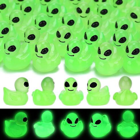 50 Pcs Mini Alien Figures Glow in The Dark, Tiny Alien Ducks, Mini Resin Figurines in Bulk, Little Resin Ducks for Space Party Favors Halloween Prank (Green) in Saudi Arabia