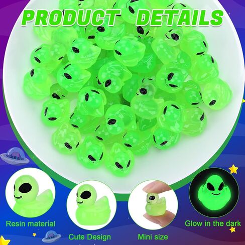 50 Pcs Mini Alien Figures Glow in The Dark, Tiny Alien Ducks, Mini Resin Figurines in Bulk, Little Resin Ducks for Space Party Favors Halloween Prank (Green) in Saudi Arabia