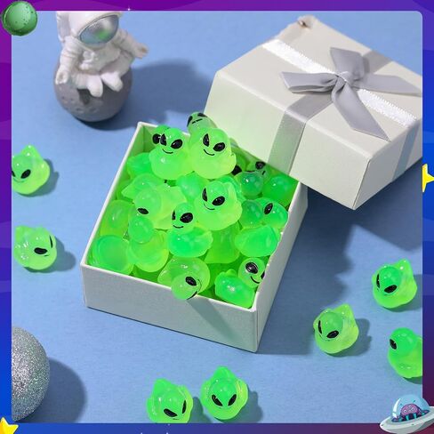 50 Pcs Mini Alien Figures Glow in The Dark, Tiny Alien Ducks, Mini Resin Figurines in Bulk, Little Resin Ducks for Space Party Favors Halloween Prank (Green) in Saudi Arabia