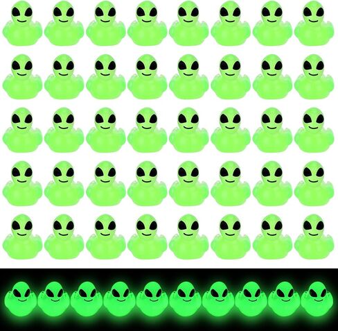 50 Pcs Mini Alien Figures Glow in The Dark, Tiny Alien Ducks, Mini Resin Figurines in Bulk, Little Resin Ducks for Space Party Favors Halloween Prank (Green) in Saudi Arabia