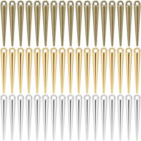SUNNYCLUE 1 Box 90Pcs 3 Color Metal Spike Charms Cone Charm Bulk Gold Silver Antique Bronze Alloy Vintage Gothic Long Spikes Cones Pendants for Jewelry Making Necklace Bracelets Earrings DIY Crafts in Saudi Arabia