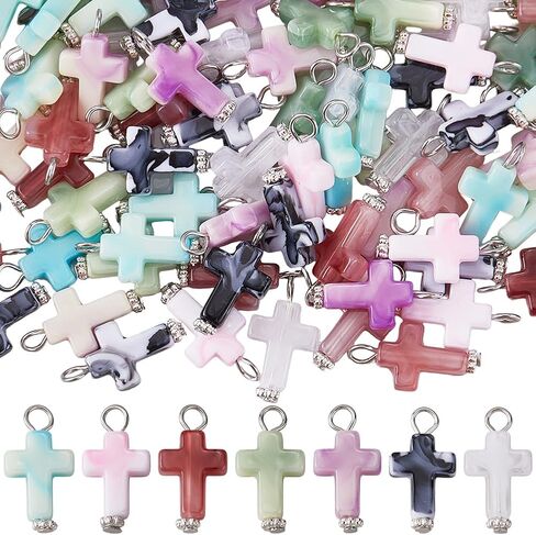SUNNYCLUE 1 Box 105Pcs 7 Colors Acrylic Cross Charms Easter Cross Charms Opaque Rossary Imitation Gemstone Plastic Dangle Beads for Jewelry Making Keychain DIY Crafts Necklace Earring Women Adults in Saudi Arabia