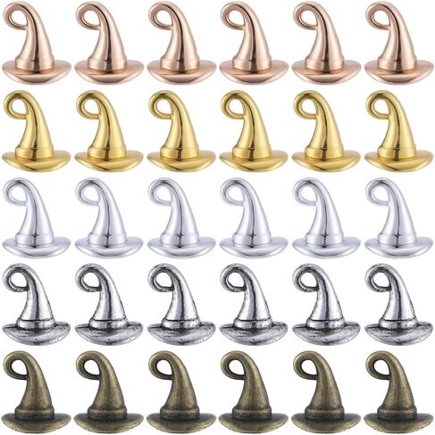 Sunnyclue 1 Box 60pcs Wizard Hat Charms Bulk Witch Hats Charm 3D Alloy Western Halloween Magic Energy Charm for Jewelry Making Diy Crafts in Saudi Arabia