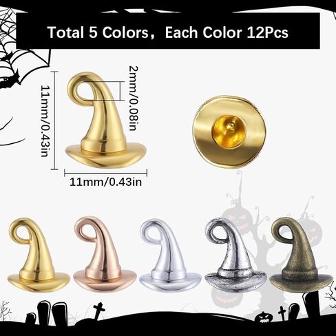 Sunnyclue 1 Box 60pcs Wizard Hat Charms Bulk Witch Hats Charm 3D Alloy Western Halloween Magic Energy Charm for Jewelry Making Diy Crafts in Saudi Arabia