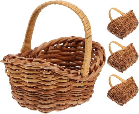 DECHOUS 4PCS سلال صغيرة مع مقابض منسوجة: 3 بوصة مصغرة سلال زهرة لحفلات الحفلات الحرف - دمية صغيرة الحرف الزفاف ديكور الزفاف in Kuwait