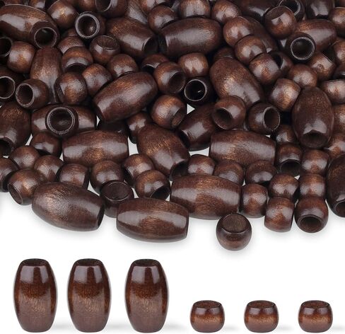 Laidanla 135pcs حبات خشبية 3 ألوان ثقب كبير حبات فضفاضة فضفاضة حبة الخشب الطبيعية حبة الشعر لتصنيع سوار قلادة الشعر ديكور مصنوعة يدويًا in Kuwait