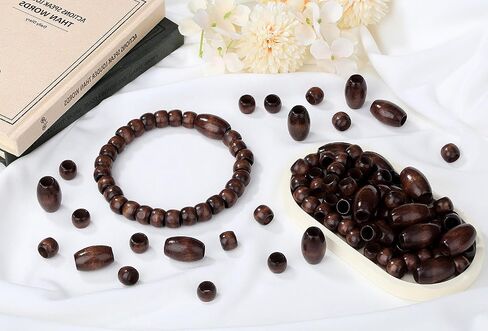 Laidanla 135pcs حبات خشبية 3 ألوان ثقب كبير حبات فضفاضة فضفاضة حبة الخشب الطبيعية حبة الشعر لتصنيع سوار قلادة الشعر ديكور مصنوعة يدويًا in Kuwait