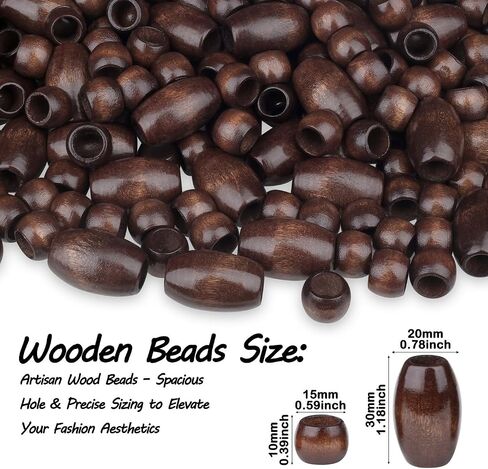 Laidanla 135pcs حبات خشبية 3 ألوان ثقب كبير حبات فضفاضة فضفاضة حبة الخشب الطبيعية حبة الشعر لتصنيع سوار قلادة الشعر ديكور مصنوعة يدويًا in Kuwait