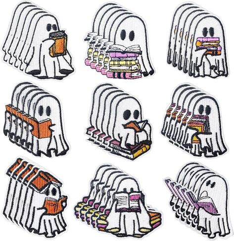 Janinka 45 Pcs Halloween Ghost Reading Book Patches Funny Ghost Book Readers Embroidered Sew on Patches Halloween Embroidery DIY Accessory for Clothes Pants Hats Jeans in Saudi Arabia