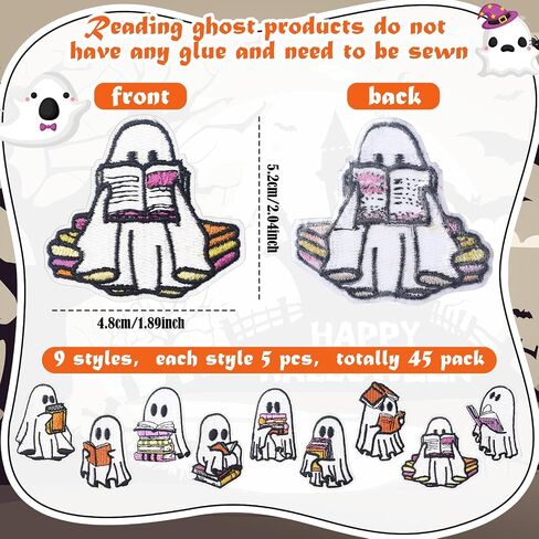 Janinka 45 Pcs Halloween Ghost Reading Book Patches Funny Ghost Book Readers Embroidered Sew on Patches Halloween Embroidery DIY Accessory for Clothes Pants Hats Jeans in Saudi Arabia