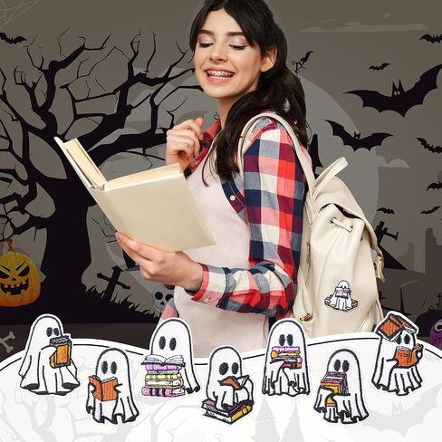 Janinka 45 Pcs Halloween Ghost Reading Book Patches Funny Ghost Book Readers Embroidered Sew on Patches Halloween Embroidery DIY Accessory for Clothes Pants Hats Jeans in Saudi Arabia