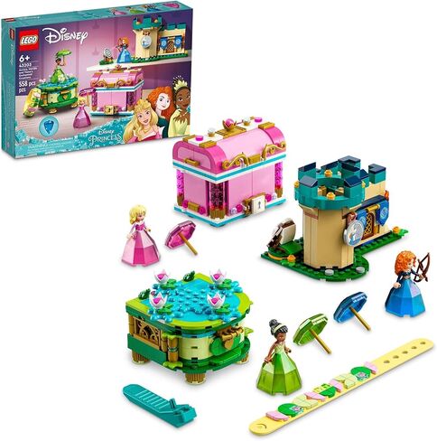 LEGO Disney Princess Aurora, Merida & Tiana’s Enchanted Creations 43203 Diamond Dress Set with 2 Buildable Jewelry Boxes, Pencil Holder, DOTS Bracelet and Mini-Dolls in Saudi Arabia