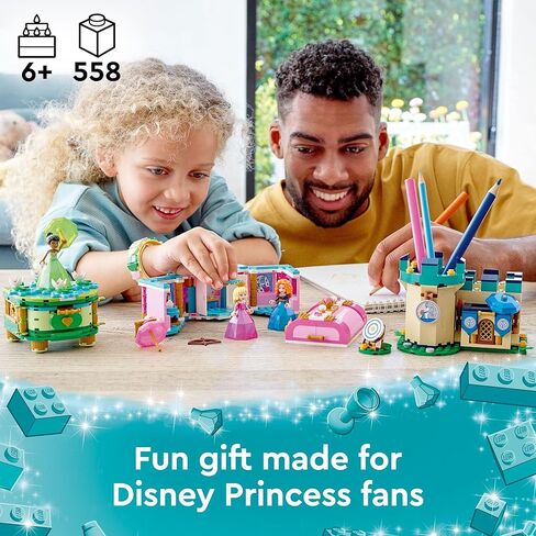 LEGO Disney Princess Aurora, Merida & Tiana’s Enchanted Creations 43203 Diamond Dress Set with 2 Buildable Jewelry Boxes, Pencil Holder, DOTS Bracelet and Mini-Dolls in Saudi Arabia