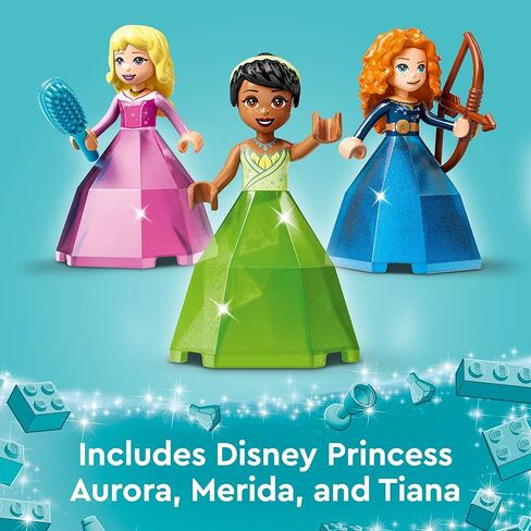 LEGO Disney Princess Aurora, Merida & Tiana’s Enchanted Creations 43203 Diamond Dress Set with 2 Buildable Jewelry Boxes, Pencil Holder, DOTS Bracelet and Mini-Dolls in Saudi Arabia
