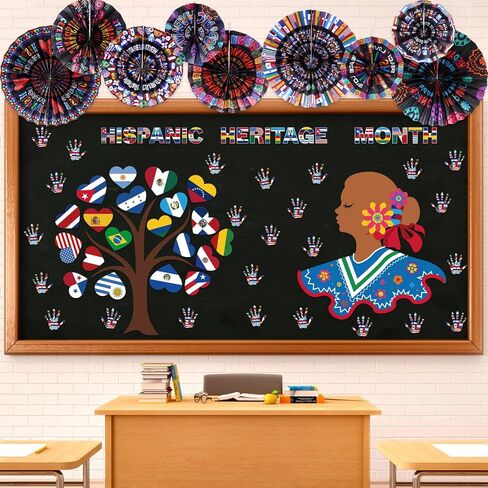 Outus Hispanic Heritage Month Bulletin Board Decorations Set Latin American Classroom Decor with 3D Spanish Hanging Paper Fans National Flag Cutouts for Hispanic School Office Home Wall Door Supplies in Saudi Arabia