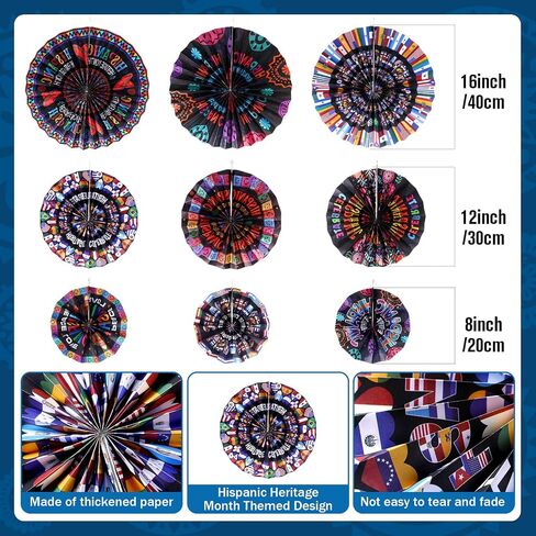 Outus Hispanic Heritage Month Bulletin Board Decorations Set Latin American Classroom Decor with 3D Spanish Hanging Paper Fans National Flag Cutouts for Hispanic School Office Home Wall Door Supplies in Saudi Arabia