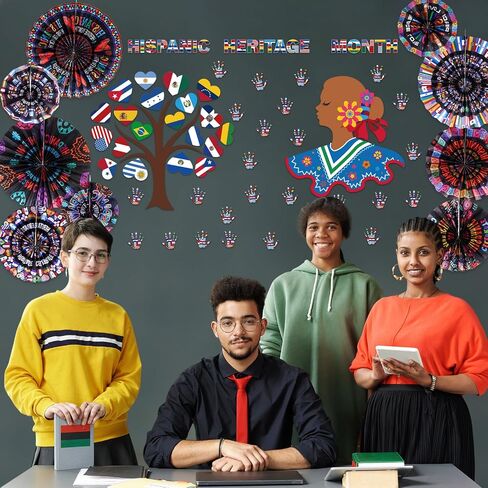 Outus Hispanic Heritage Month Bulletin Board Decorations Set Latin American Classroom Decor with 3D Spanish Hanging Paper Fans National Flag Cutouts for Hispanic School Office Home Wall Door Supplies in Saudi Arabia