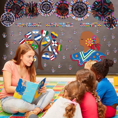 Outus Hispanic Heritage Month Bulletin Board Decorations Set Latin American Classroom Decor with 3D Spanish Hanging Paper Fans National Flag Cutouts for Hispanic School Office Home Wall Door Supplies in Saudi Arabia