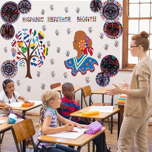 Outus Hispanic Heritage Month Bulletin Board Decorations Set Latin American Classroom Decor with 3D Spanish Hanging Paper Fans National Flag Cutouts for Hispanic School Office Home Wall Door Supplies in Saudi Arabia