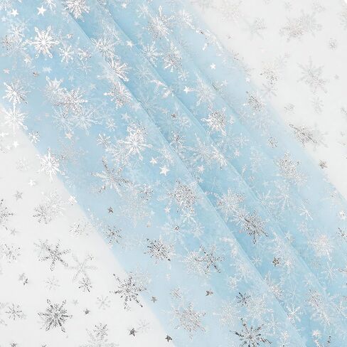 FOIMAS Sheer Snowflake Organza Fabric,79"x59" Blue Foil Snowflake Fabric Table Cover for Christmas Craft Winter Frozen Party Decoration in Saudi Arabia
