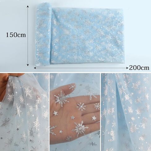 FOIMAS Sheer Snowflake Organza Fabric,79"x59" Blue Foil Snowflake Fabric Table Cover for Christmas Craft Winter Frozen Party Decoration in Saudi Arabia