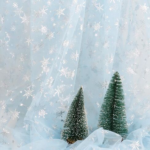 FOIMAS Sheer Snowflake Organza Fabric,79"x59" Blue Foil Snowflake Fabric Table Cover for Christmas Craft Winter Frozen Party Decoration in Saudi Arabia