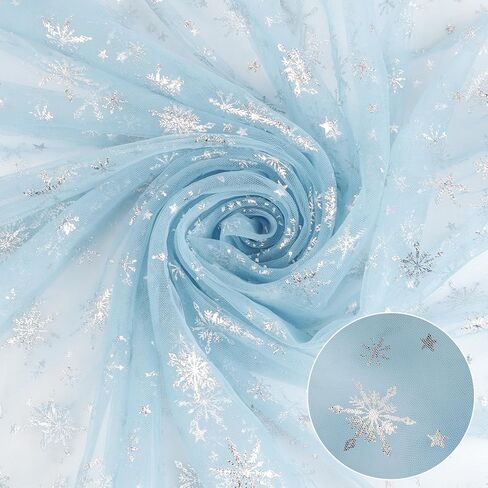 FOIMAS Sheer Snowflake Organza Fabric,79"x59" Blue Foil Snowflake Fabric Table Cover for Christmas Craft Winter Frozen Party Decoration in Saudi Arabia