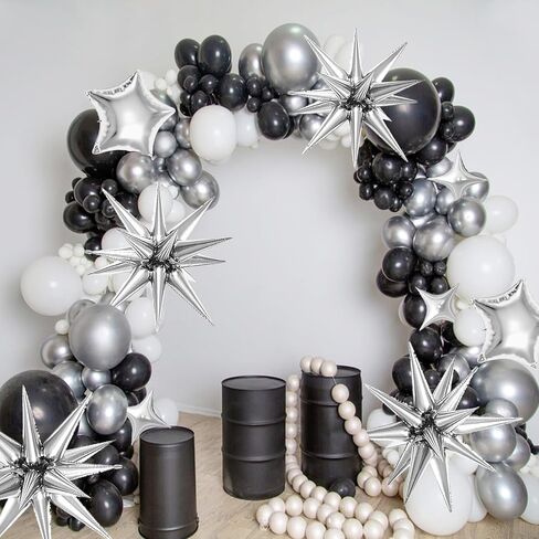 22 PCS Silver Star Balloons ، 22/18/10 بوصة النجمة رقائق البالون مايلار ، والبالون سبايك وأربعة بالونات مدببة لمستلزمات حفلات عيد ميلاد عيد ميلاد (فضية) in Kuwait