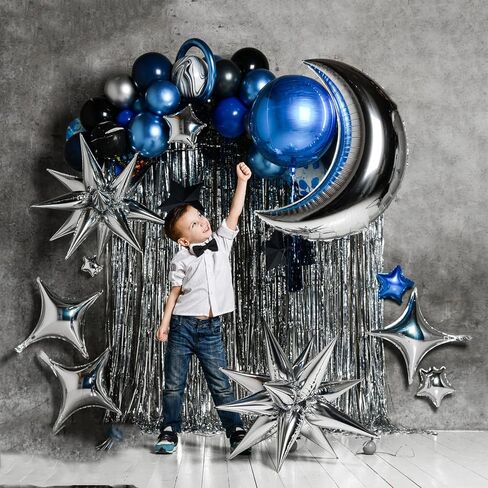 22 PCS Silver Star Balloons ، 22/18/10 بوصة النجمة رقائق البالون مايلار ، والبالون سبايك وأربعة بالونات مدببة لمستلزمات حفلات عيد ميلاد عيد ميلاد (فضية) in Kuwait