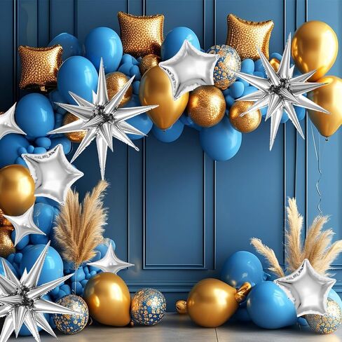 22 PCS Silver Star Balloons ، 22/18/10 بوصة النجمة رقائق البالون مايلار ، والبالون سبايك وأربعة بالونات مدببة لمستلزمات حفلات عيد ميلاد عيد ميلاد (فضية) in Kuwait
