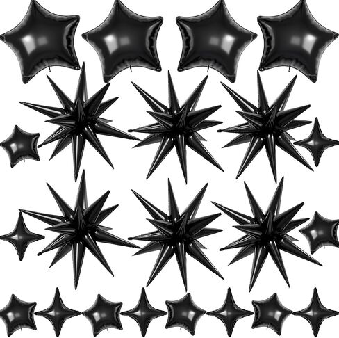 22 PCS Silver Star Balloons ، 22/18/10 بوصة النجمة رقائق البالون مايلار ، والبالون سبايك وأربعة بالونات مدببة لمستلزمات حفلات عيد ميلاد عيد ميلاد (فضية) in Kuwait