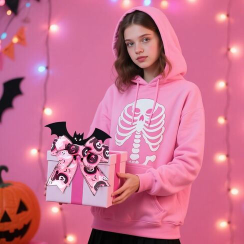 Whaline 5 Rolls Halloween Wired Edge Ribbons Boo Ghost Spider Web Dots Stripe Craft Ribbon Pink Black Fabric Wrapping Ribbon for Bow Wreath Party Home Decor, 2.5 Inch, 30 Yards in Saudi Arabia