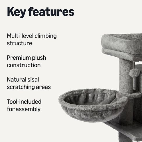 Amazon Basics Indoor Cat & Kittens Tower Multi-Level Climbing Tower مع منشورات خدش ، معتمدة من FSC ، L-60.1 "(152.7 سم) H ، رمادي in Saudi Arabia