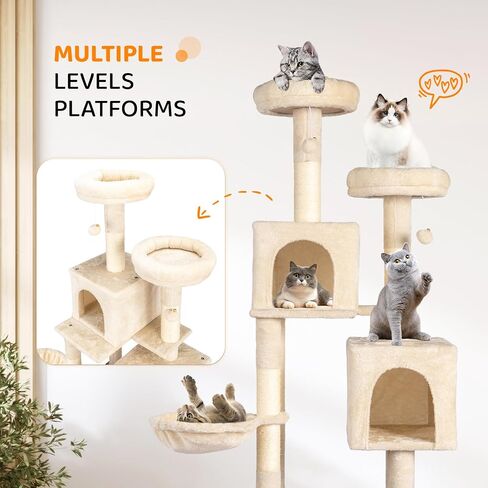 Bonnlo Barge Cat Tree مع صندوق القمامة ، وبرج Cat Wooden Cat All-in-1 ، و 70 بوصة منازل Caats الداخلية ، و Contens Condo Wih Screading Posts ، و Hidden Cat Room Furniture in Kuwait