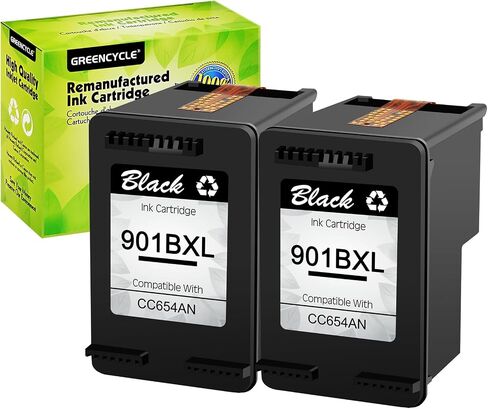 استبدال خرطوشة الحبر العالي المصنّعة من Greencycle لـ 901xl CC654AN متوافقًا مع HP Officejet G510A G510G J4680 J4550 J4624 4500 J4500 J4680C PRINTERS INKJET (2 Pack Black) in Saudi Arabia