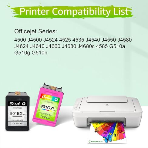 استبدال خرطوشة الحبر العالي المصنّعة من Greencycle لـ 901xl CC654AN متوافقًا مع HP Officejet G510A G510G J4680 J4550 J4624 4500 J4500 J4680C PRINTERS INKJET (2 Pack Black) in Saudi Arabia