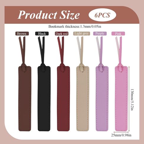 6 Pcs Leather Bookmarks with Leather Rope, Multi Color, Classic Handmade Stitched Reading Bookmarks Gift for Women Men Book Lovers Reading Use at Home Classroom Libraries in Saudi Arabia
