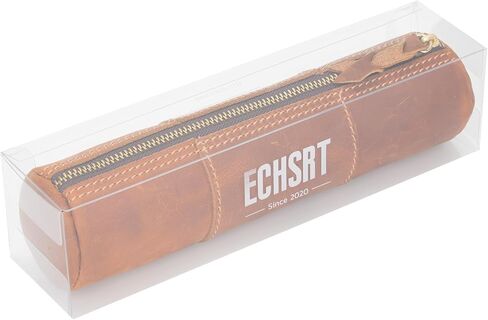 ECHSRT Genuine Leather Pencil Case, Full-Grain Cowhide Leather Pouch, Small Pencil Pouch for Men, Vintage Pen Bag for Adults, Stationery Organizer Case for Work & Travel-Cylinder-Black in Kuwait