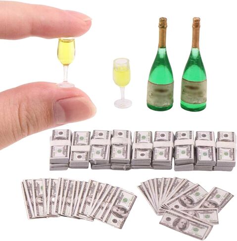 Miniature Doll Accessories 400Pcs 1:12 Scale Mini Money Miniature Playing Card Mini Wine Bottles Set Model for Tiny Doll House Accessories,Action Figure Scene Props,DIY Craft Projects in Saudi Arabia