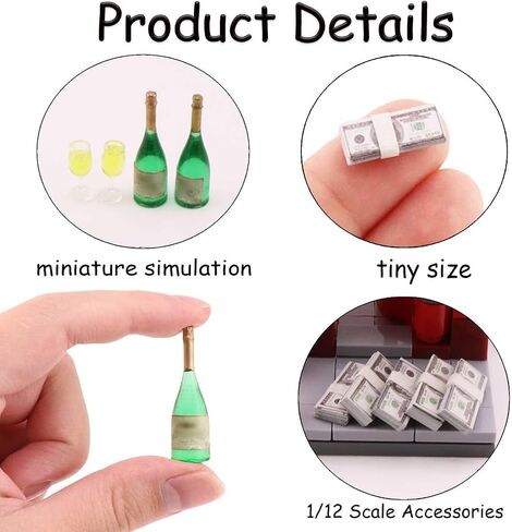 Miniature Doll Accessories 400Pcs 1:12 Scale Mini Money Miniature Playing Card Mini Wine Bottles Set Model for Tiny Doll House Accessories,Action Figure Scene Props,DIY Craft Projects in Saudi Arabia