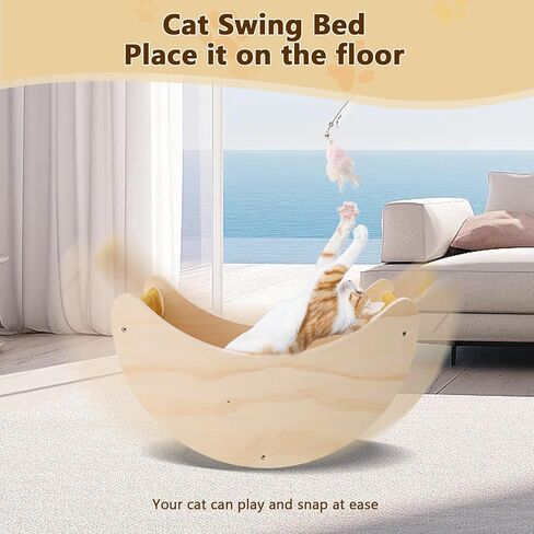 Cats Window Beds Moon Perches Seat for Indoor Cat, Wooden Moon Cat Hammock Shelves Mounted with Cushion & Suction Cups, Cordless Cats Furniture for Sleep and Watch Birds for Windowsill in Kuwait